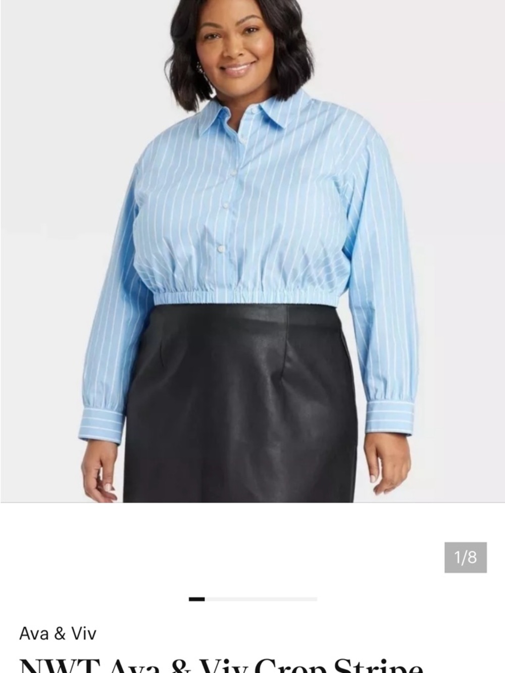 Ava & Viv Light Blue and White Striped Cropped Button-Down